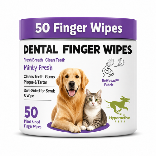 Pet Dog Cat Dental Finger Wipes | 50 Pack | Scented Tooth Cleaning | Remove Plaque & Freshens Breathe