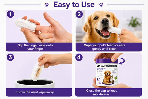 Pet Dog Cat Dental Finger Wipes | 50 Pack | Scented Tooth Cleaning | Remove Plaque & Freshens Breathe