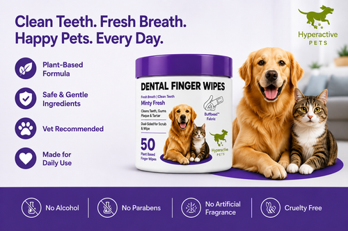 Pet Dog Cat Dental Finger Wipes | 50 Pack | Scented Tooth Cleaning | Remove Plaque & Freshens Breathe