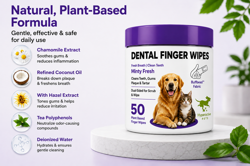 Pet Dog Cat Dental Finger Wipes | 50 Pack | Scented Tooth Cleaning | Remove Plaque & Freshens Breathe