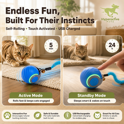 Interactive Cat Toy Ball - Automatic Interactive Cat Toys for Indoor Cats with 3 Tails, 2 Speeds Rechargeable Cat Enrichment Toys for Small/Medium/Large Cats to Keep Them Busy(