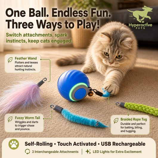 Interactive Cat Toy Ball - Automatic Interactive Cat Toys for Indoor Cats with 3 Tails, 2 Speeds Rechargeable Cat Enrichment Toys for Small/Medium/Large Cats to Keep Them Busy(