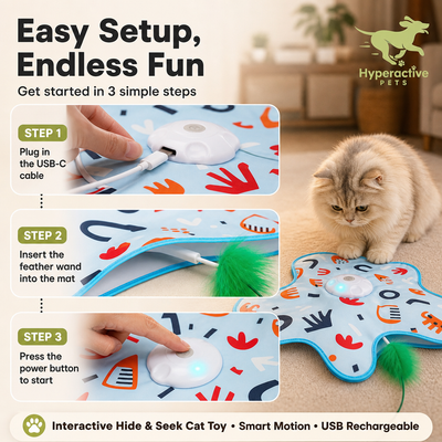 Hide and Seek Interactive Cat Toys, Moving Concealed Wand Feather, Automatic Chargeable Indoor Kitten Exercise Kicker